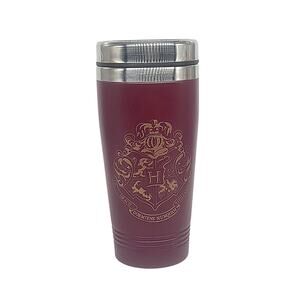 Harry Potter Hogwarts Travel Mug Hogwarts Crest Stainless Steel Burgandy Red M3